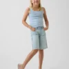 Kinder-Jeans-Shorts mit niedriger Leibhöhe und verlängertem Schnitt
