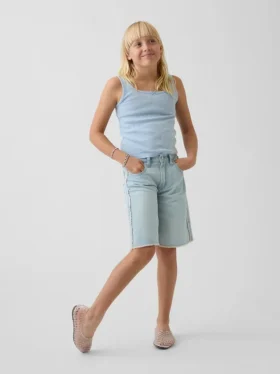 Kinder-Jeans-Shorts mit niedriger Leibhöhe und verlängertem Schnitt