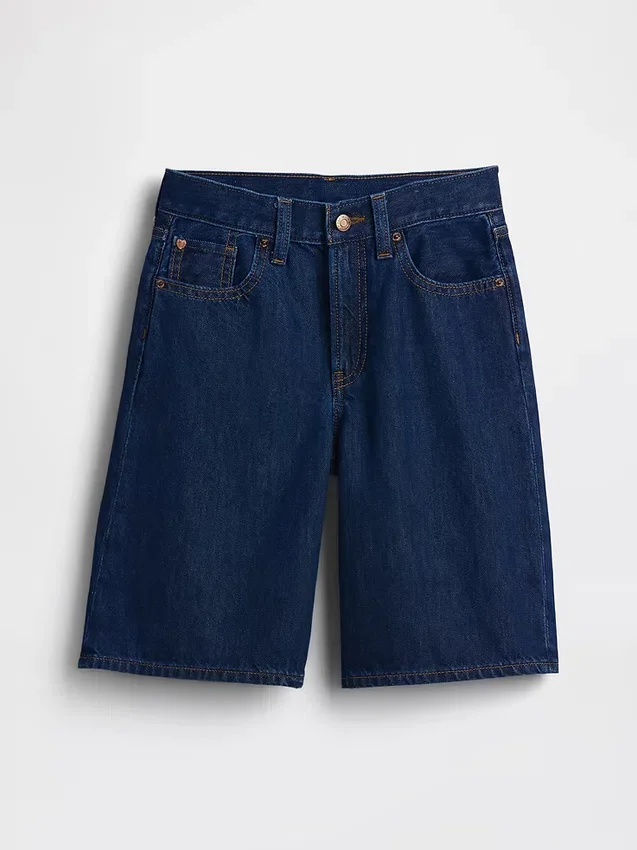 Kinder-Jeans-Shorts mit niedriger Leibhöhe und verlängertem Schnitt