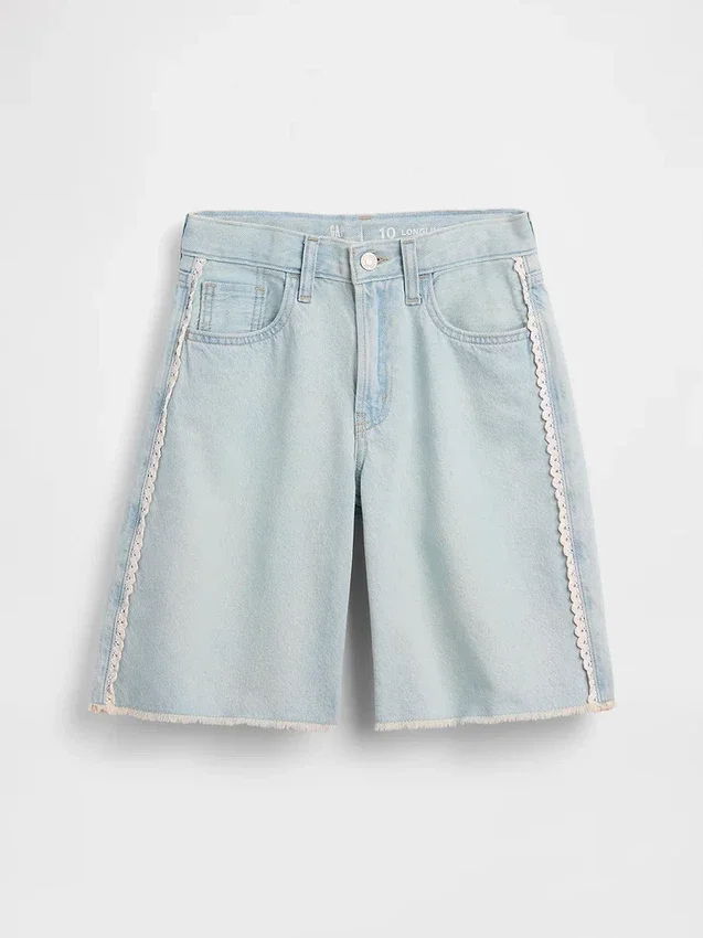 Kinder-Jeans-Shorts mit niedriger Leibhöhe und verlängertem Schnitt