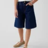Kinder-Jeans-Shorts mit niedriger Leibhöhe und verlängertem Schnitt