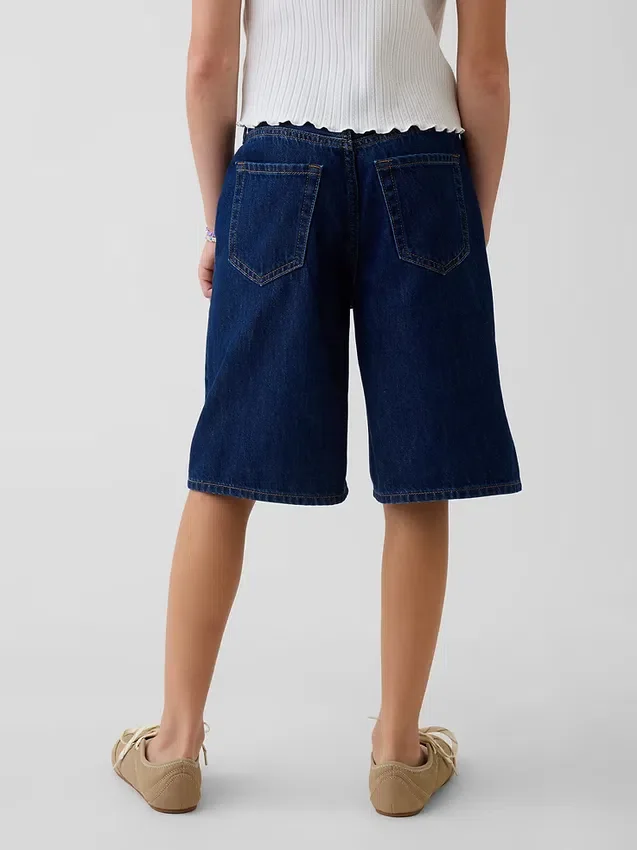 Kinder-Jeans-Shorts mit niedriger Leibhöhe und verlängertem Schnitt