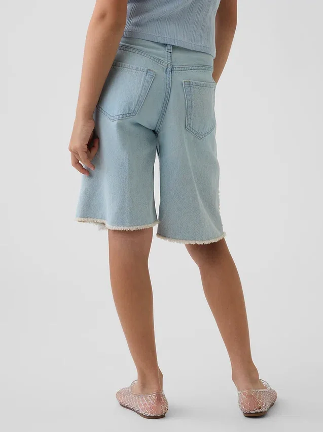 Kinder-Jeans-Shorts mit niedriger Leibhöhe und verlängertem Schnitt