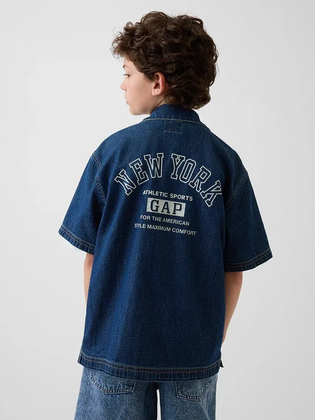 Kinder-Jeanshemd im Relaxed-Stil mit New-York-Logo