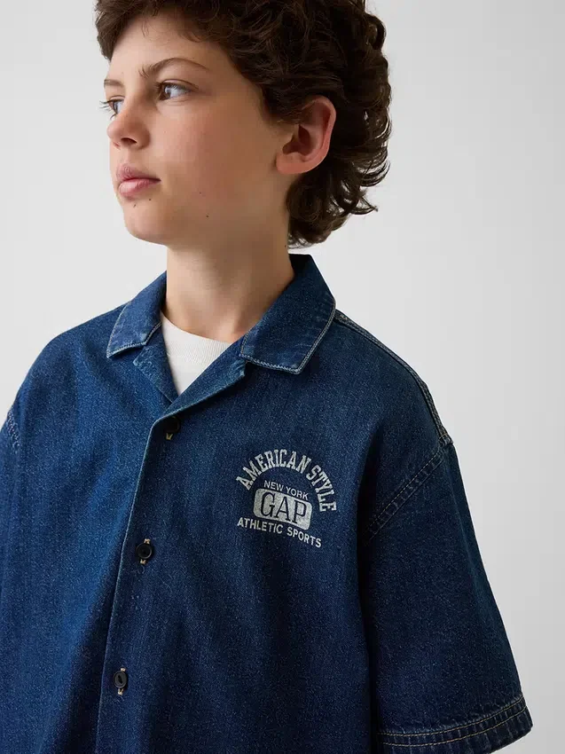 Kinder-Jeanshemd im Relaxed-Stil mit New-York-Logo