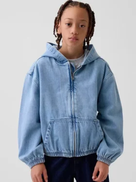 Kinder-Jeansjacke mit Kapuze in lockerer Passform