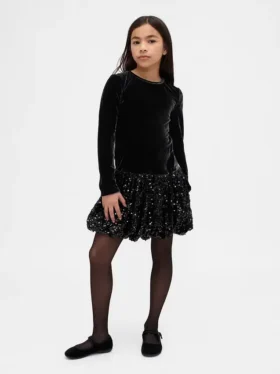 Kinder-Kleid aus verschiedenen Materialien mit Pailletten und Ballonrock