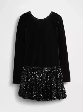Kinder-Kleid aus verschiedenen Materialien mit Pailletten und Ballonrock