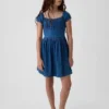 Kinder-Mini-Kleid aus Denim mit Puffärmeln
