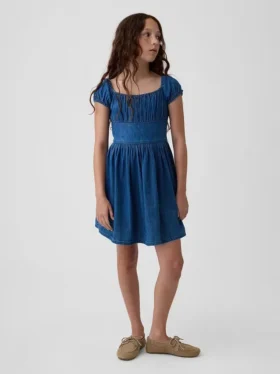 Kinder-Mini-Kleid aus Denim mit Puffärmeln