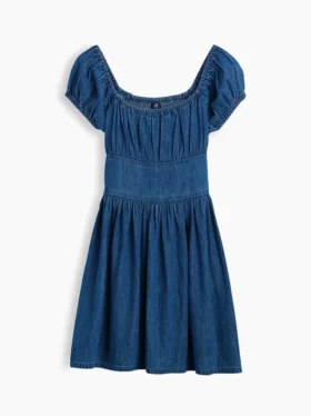 Kinder-Mini-Kleid aus Denim mit Puffärmeln
