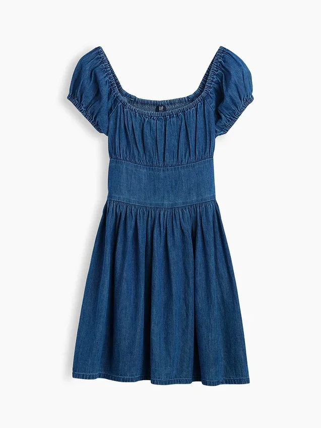 Kinder-Mini-Kleid aus Denim mit Puffärmeln