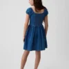 Kinder-Mini-Kleid aus Denim mit Puffärmeln