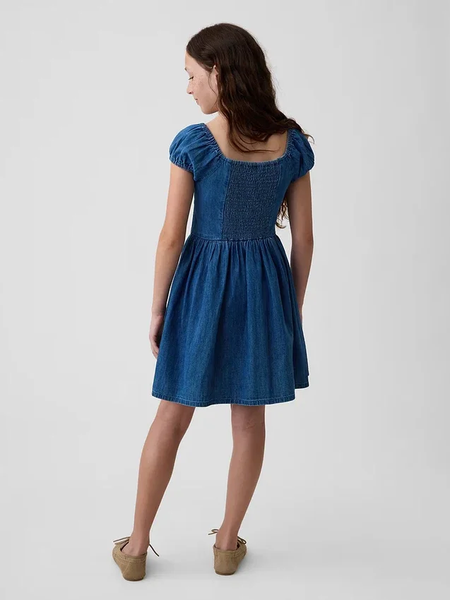 Kinder-Mini-Kleid aus Denim mit Puffärmeln