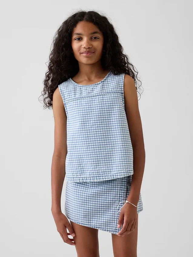 Kinder-Oberteil aus Denim mit Gingham-Muster