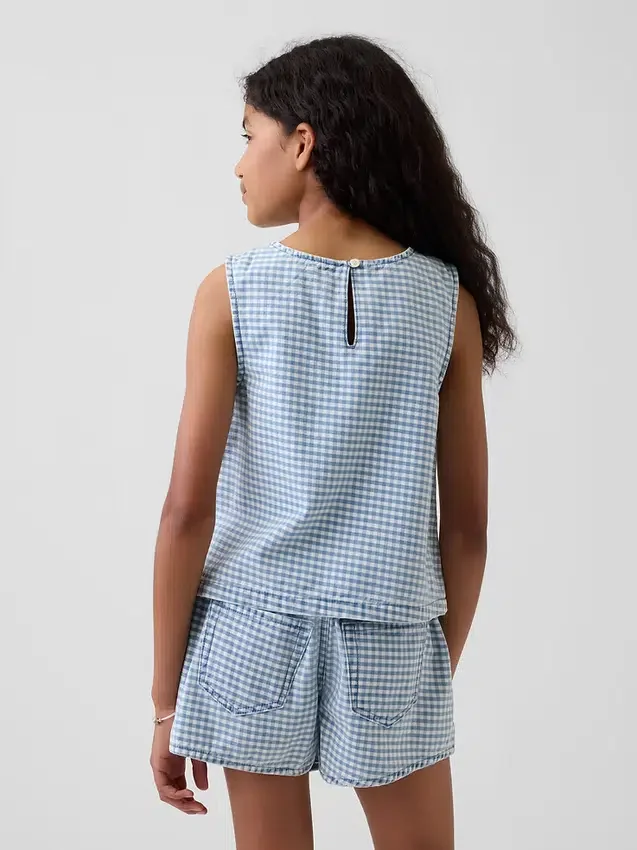 Kinder-Oberteil aus Denim mit Gingham-Muster