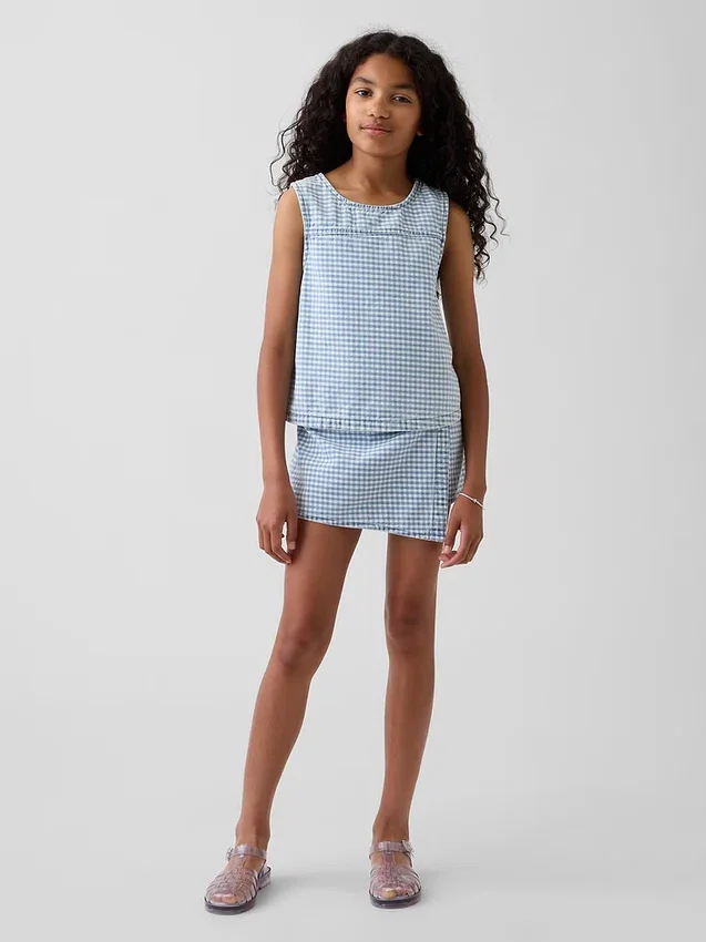 Kinder-Oberteil aus Denim mit Gingham-Muster
