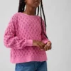 Kinder-Oversize-Pullover mit Rundhalsausschnitt aus Häkelstoff