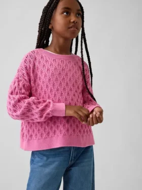 Kinder-Oversize-Pullover mit Rundhalsausschnitt aus Häkelstoff