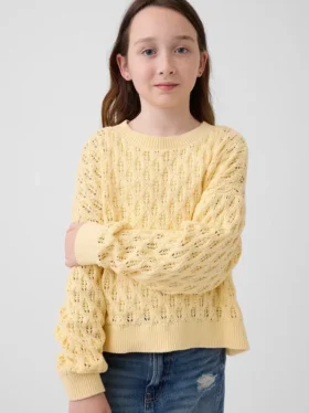 Kinder-Oversize-Pullover mit Rundhalsausschnitt aus Häkelstoff