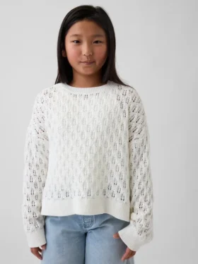Kinder-Oversize-Pullover mit Rundhalsausschnitt aus Häkelstoff
