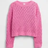 Kinder-Oversize-Pullover mit Rundhalsausschnitt aus Häkelstoff