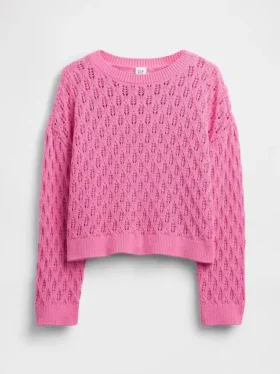 Kinder-Oversize-Pullover mit Rundhalsausschnitt aus Häkelstoff
