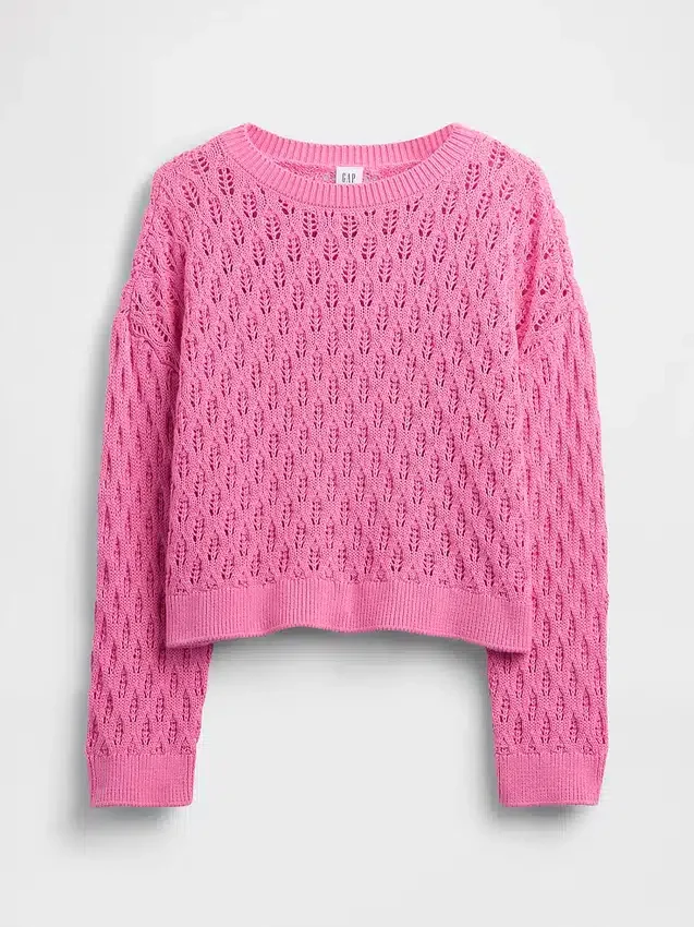 Kinder-Oversize-Pullover mit Rundhalsausschnitt aus Häkelstoff