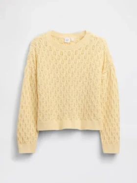 Kinder-Oversize-Pullover mit Rundhalsausschnitt aus Häkelstoff