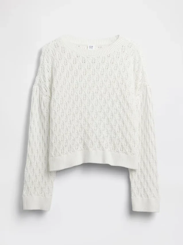 Kinder-Oversize-Pullover mit Rundhalsausschnitt aus Häkelstoff