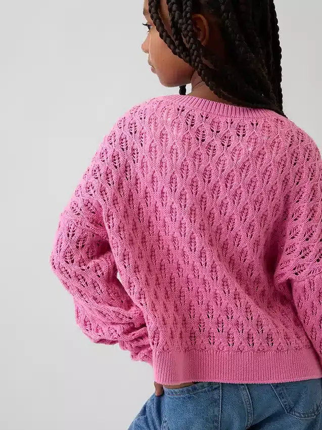 Kinder-Oversize-Pullover mit Rundhalsausschnitt aus Häkelstoff