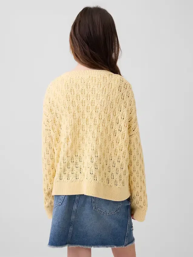 Kinder-Oversize-Pullover mit Rundhalsausschnitt aus Häkelstoff