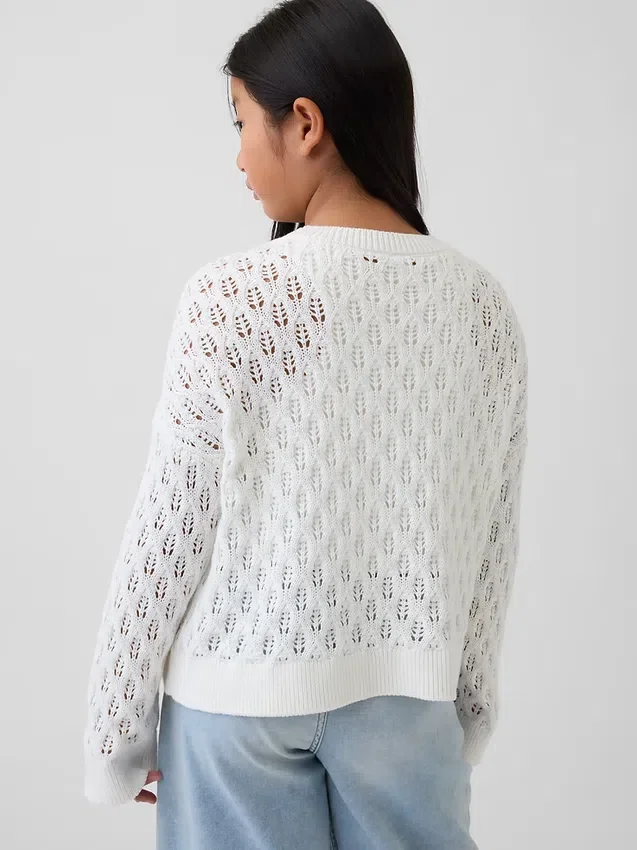Kinder-Oversize-Pullover mit Rundhalsausschnitt aus Häkelstoff