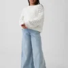 Kinder-Oversize-Pullover mit Rundhalsausschnitt aus Häkelstoff
