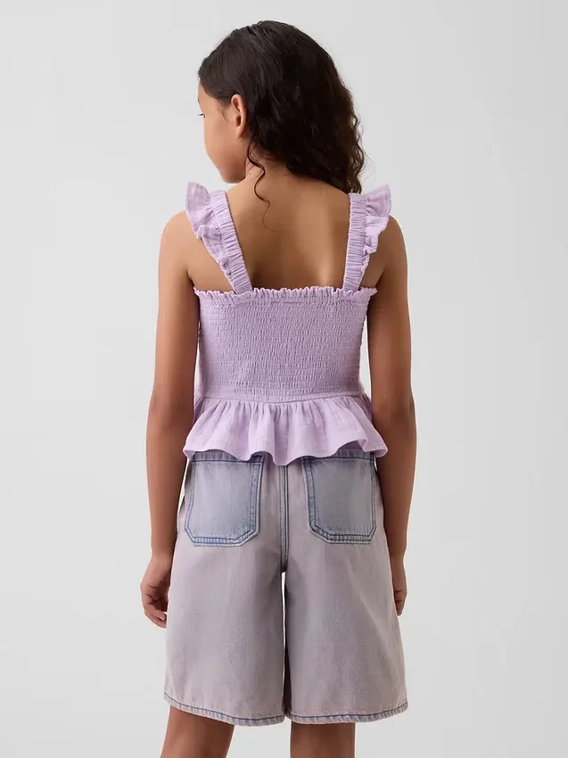 Kinder-Peplum-Oberteil aus Baumwollgaze mit Smokarbeit
