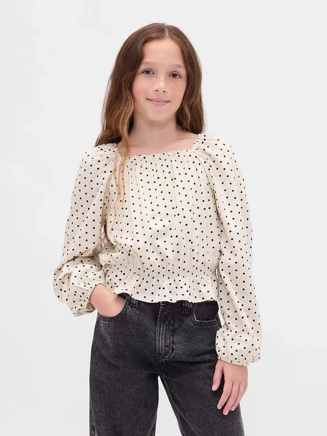 Kinder-Peplum-Oberteil aus Crinkle-Stoff