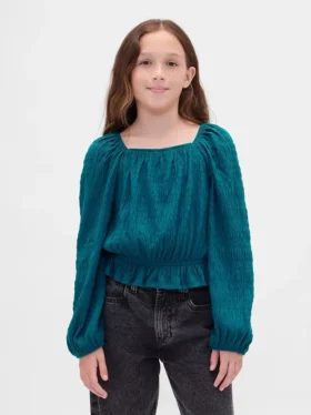 Kinder-Peplum-Oberteil aus Crinkle-Stoff