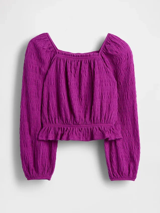 Kinder-Peplum-Oberteil aus Crinkle-Stoff