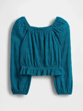 Kinder-Peplum-Oberteil aus Crinkle-Stoff