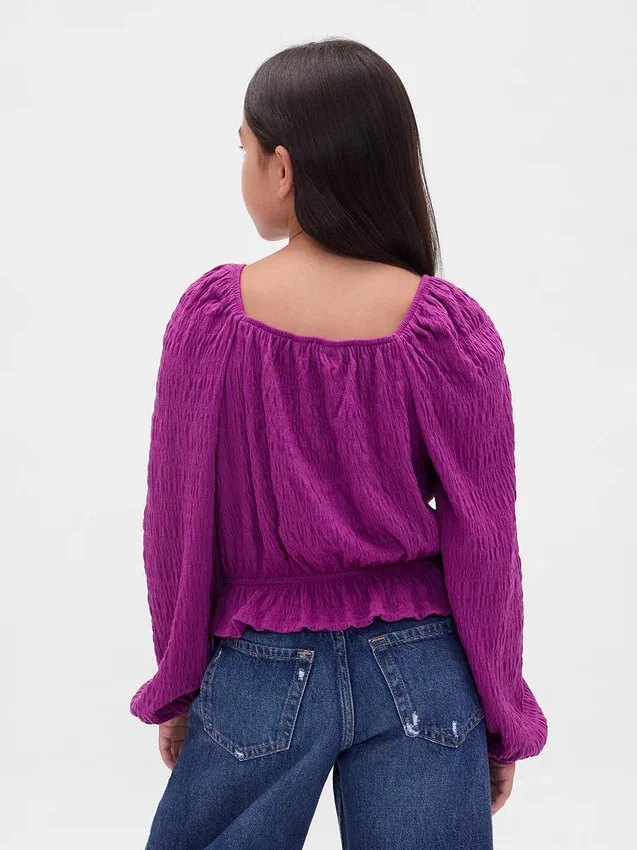 Kinder-Peplum-Oberteil aus Crinkle-Stoff