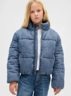 Kinder-Pufferjacke aus Denim mit kuscheligem Futter