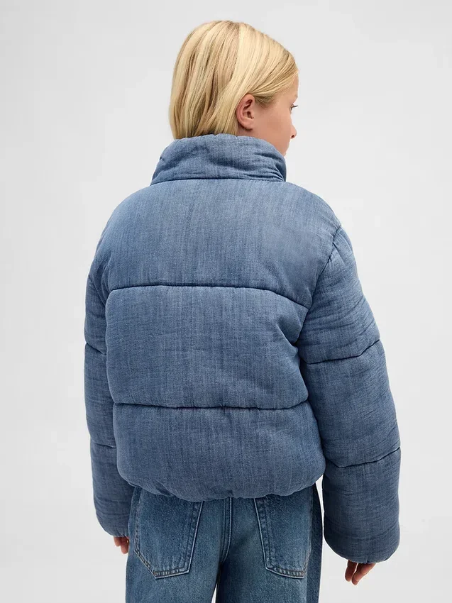 Kinder-Pufferjacke aus Denim mit kuscheligem Futter
