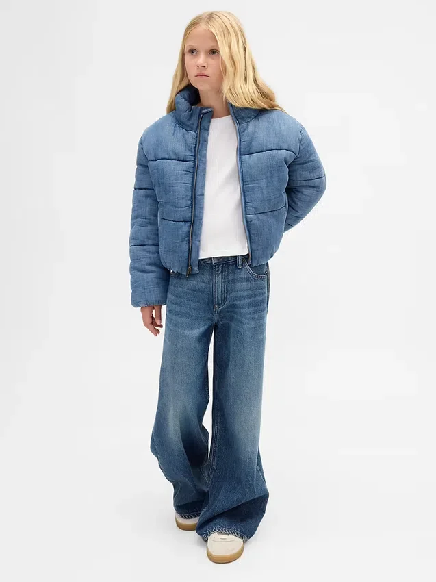 Kinder-Pufferjacke aus Denim mit kuscheligem Futter