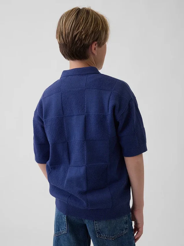 Kinder-Pullover-Hemd mit Johnny-Kragen und Karomuster