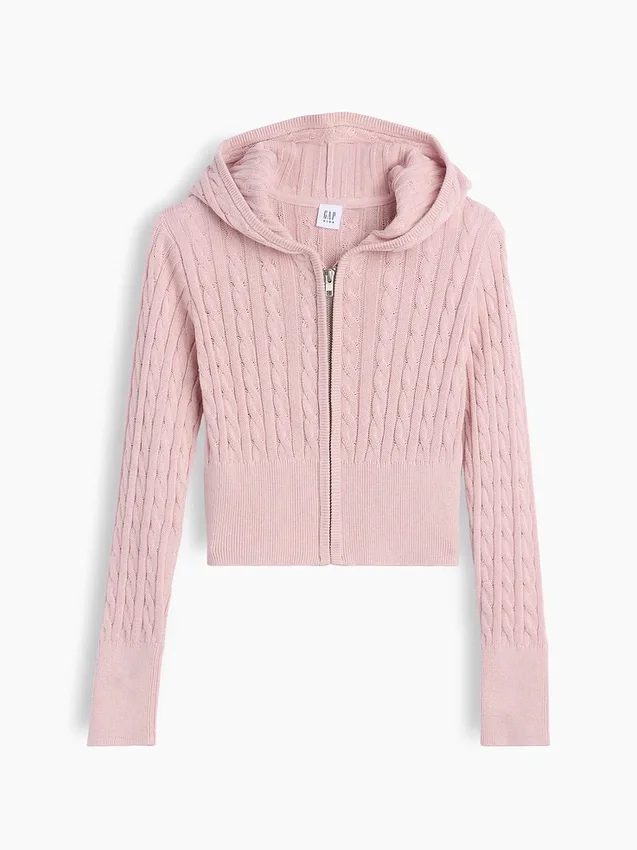 Kinder-Pullover mit Reißverschluss im Zopfmuster