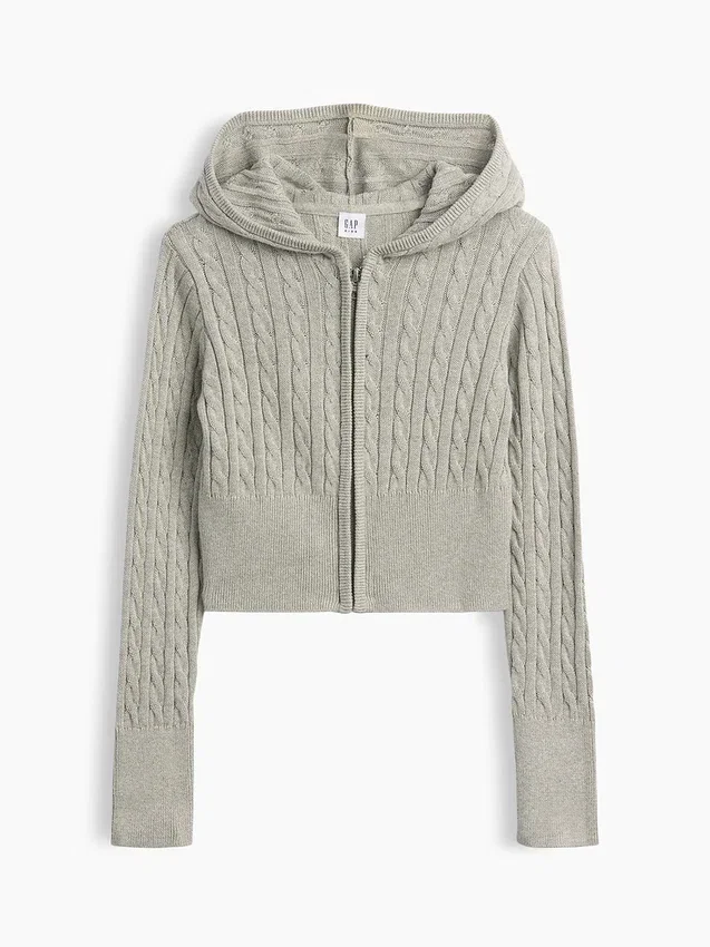Kinder-Pullover mit Reißverschluss im Zopfmuster