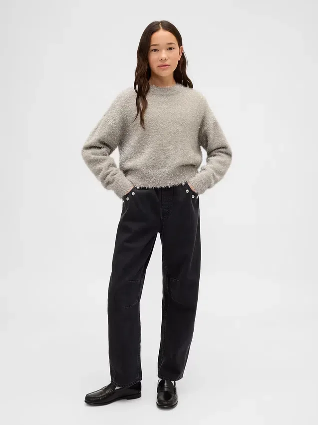 Kinder-Pullover mit Rundhalsausschnitt und Metallic-Eyelash-Effekt