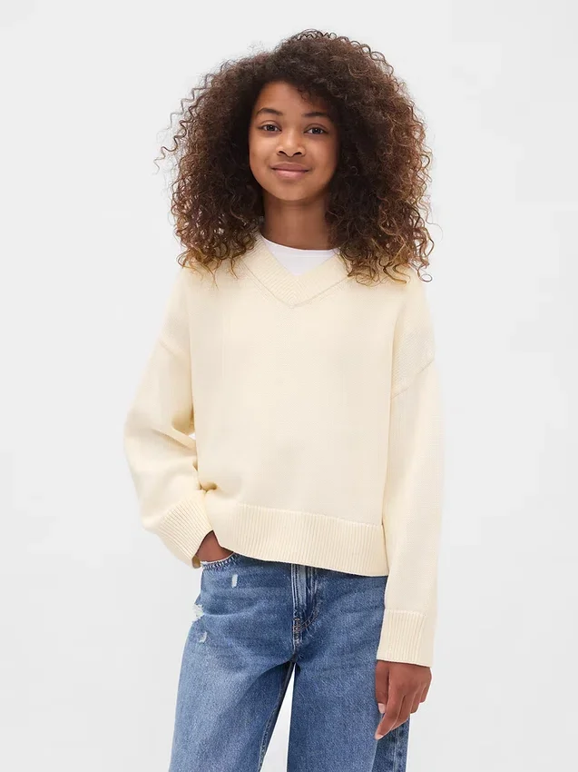 Kinder-Pullover mit V-Ausschnitt und kastenförmigem Schnitt