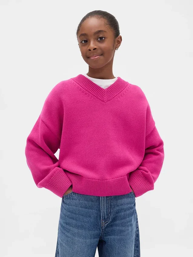 Kinder-Pullover mit V-Ausschnitt und kastenförmigem Schnitt