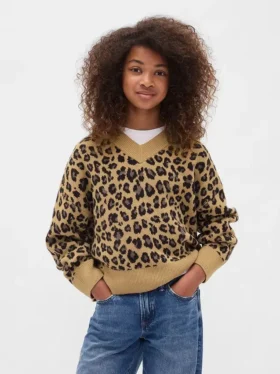 Kinder-Pullover mit V-Ausschnitt und kastenförmigem Schnitt